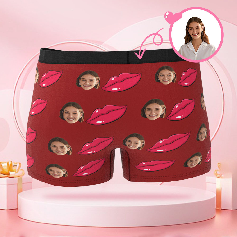 Personalisierter Lippenabdruck-Foto-Slip mit Foto, Valentinstag-Boxershorts mit personalisiertem Gesicht, Valentinstagsgeschenk für den Freund