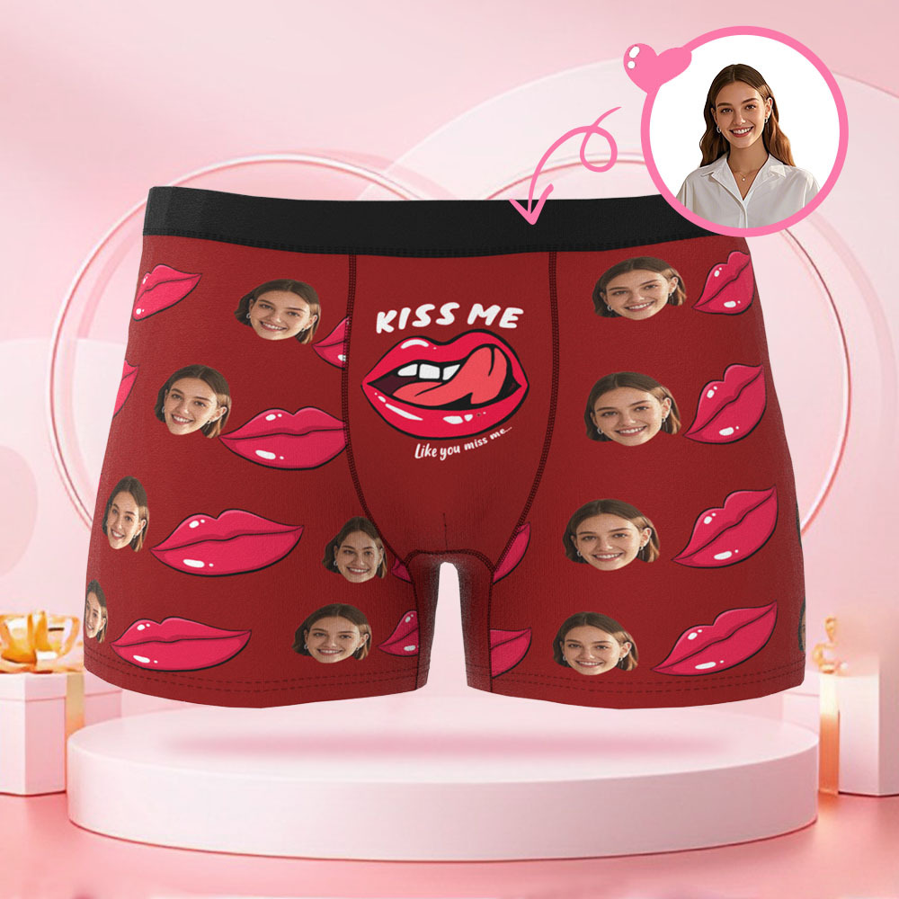Personalisierter Lippenabdruck-Foto-Slip mit Foto, Valentinstag-Boxershorts mit personalisiertem Gesicht, Valentinstagsgeschenk für den Freund