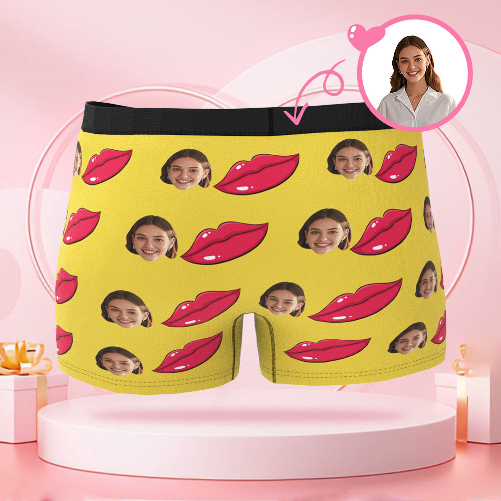 Personalisierter Lippenabdruck-Foto-Slip mit Foto, Valentinstag-Boxershorts mit personalisiertem Gesicht, Valentinstagsgeschenk für den Freund