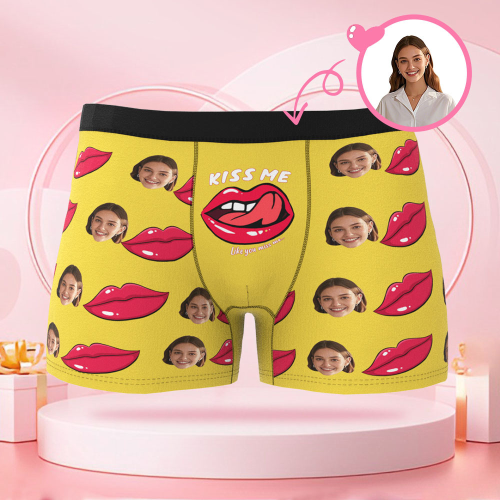 Personalisierter Lippenabdruck-Foto-Slip mit Foto, Valentinstag-Boxershorts mit personalisiertem Gesicht, Valentinstagsgeschenk für den Freund