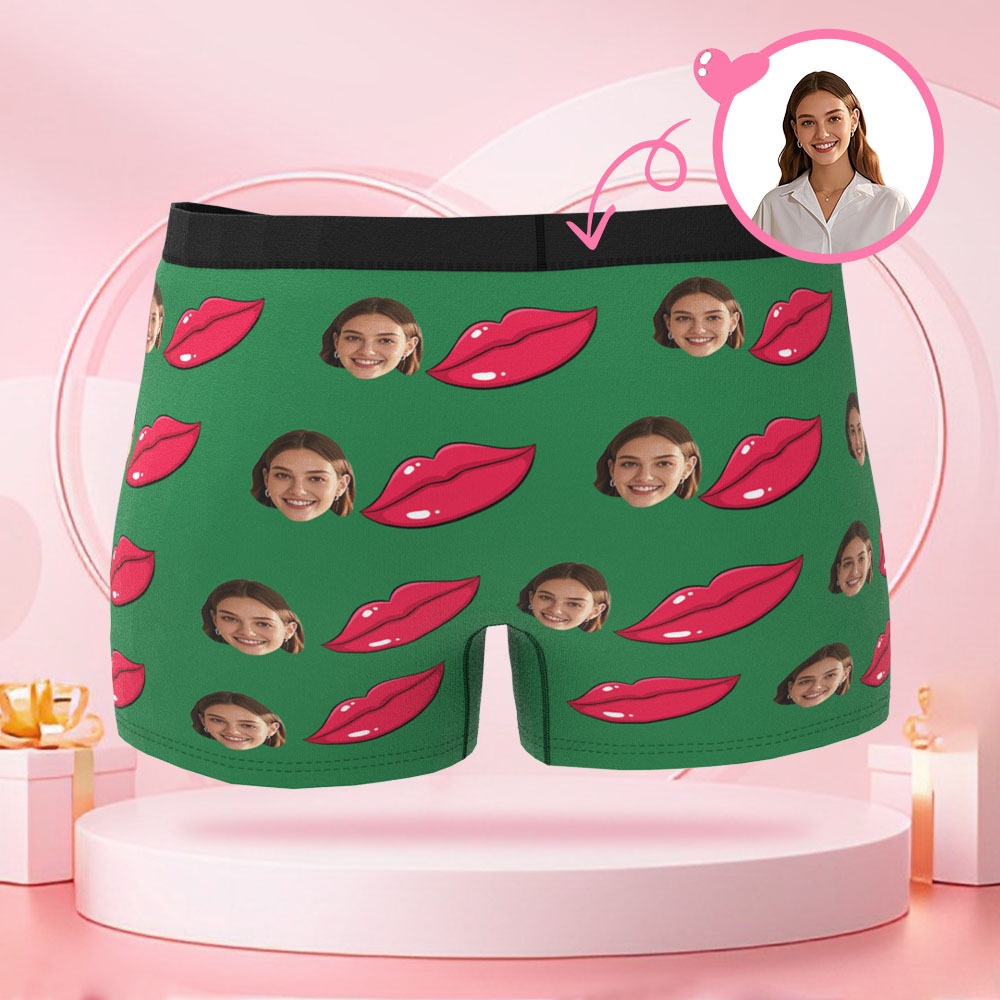 Personalisierter Lippenabdruck-Foto-Slip mit Foto, Valentinstag-Boxershorts mit personalisiertem Gesicht, Valentinstagsgeschenk für den Freund