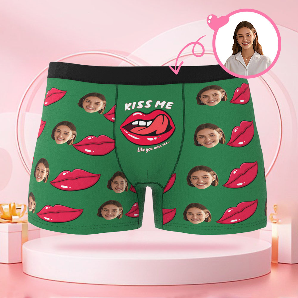 Personalisierter Lippenabdruck-Foto-Slip mit Foto, Valentinstag-Boxershorts mit personalisiertem Gesicht, Valentinstagsgeschenk für den Freund
