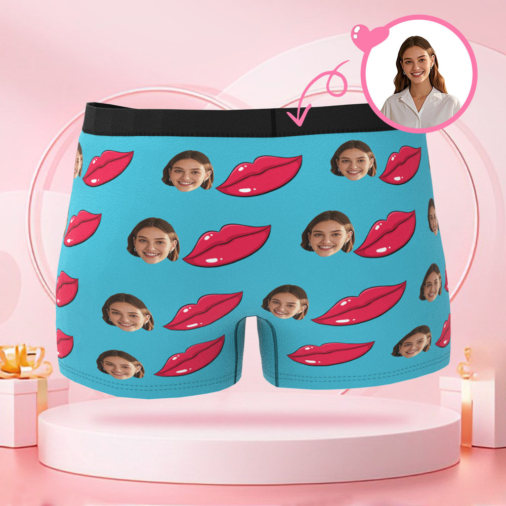 Personalisierter Lippenabdruck-Foto-Slip mit Foto, Valentinstag-Boxershorts mit personalisiertem Gesicht, Valentinstagsgeschenk für den Freund