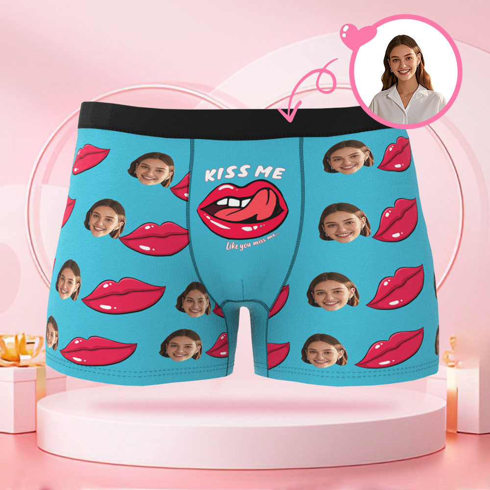 Personalisierter Lippenabdruck-Foto-Slip mit Foto, Valentinstag-Boxershorts mit personalisiertem Gesicht, Valentinstagsgeschenk für den Freund
