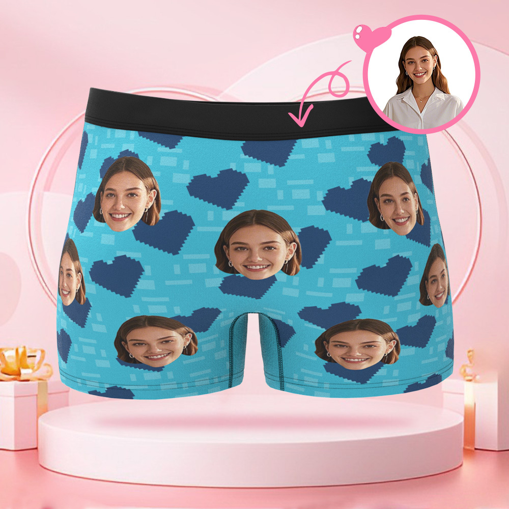 Individueller, Quadratischer, Herzförmiger Herren-boxershorts Mit Individuellem Gesicht, Valentinstag-überraschungsgeschenk Für Den Freund - DePhotoBoxer