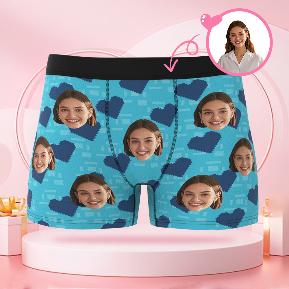 Individueller, Quadratischer, Herzförmiger Herren-boxershorts Mit Individuellem Gesicht, Valentinstag-überraschungsgeschenk Für Den Freund - DePhotoBoxer