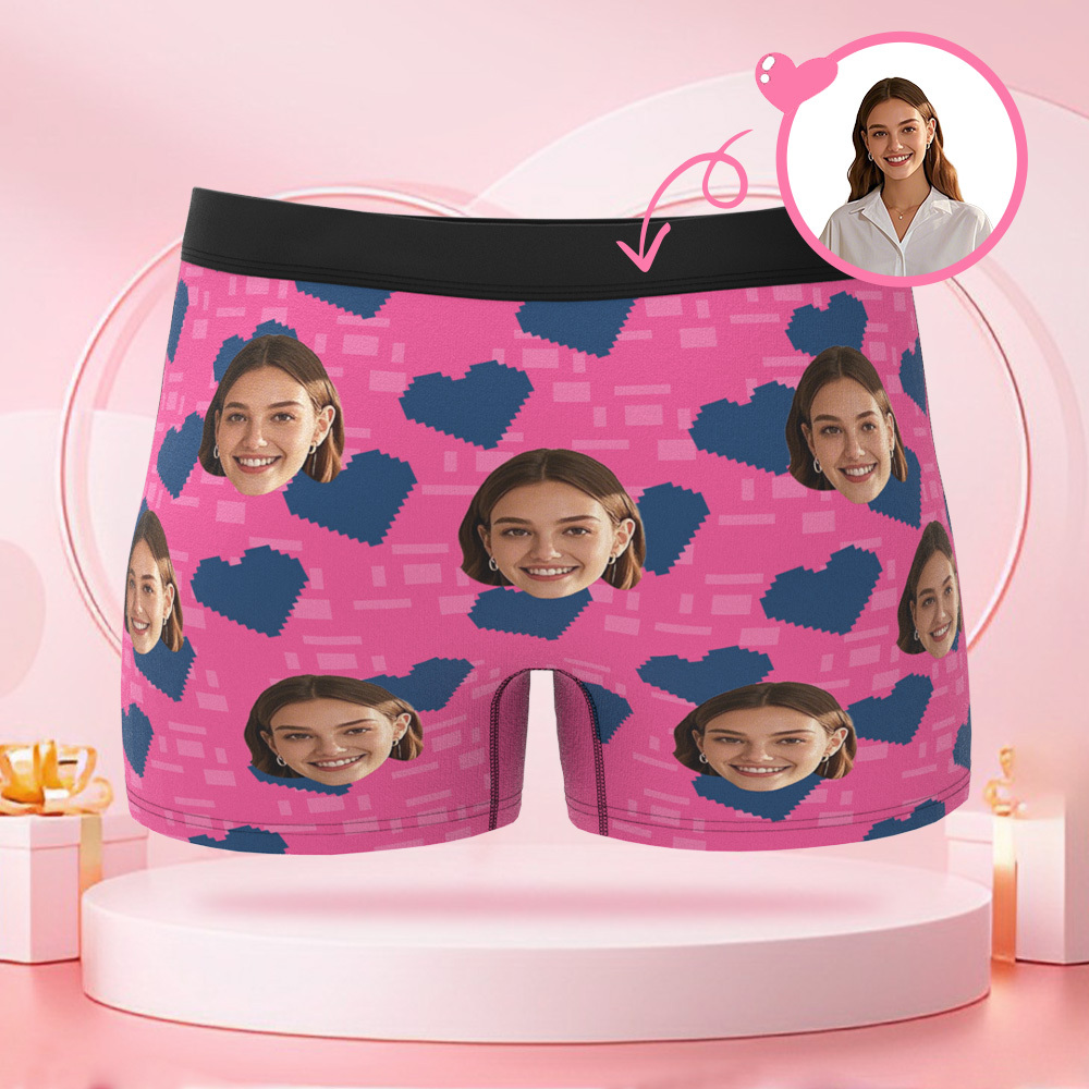 Individueller, Quadratischer, Herzförmiger Herren-boxershorts Mit Individuellem Gesicht, Valentinstag-überraschungsgeschenk Für Den Freund - DePhotoBoxer