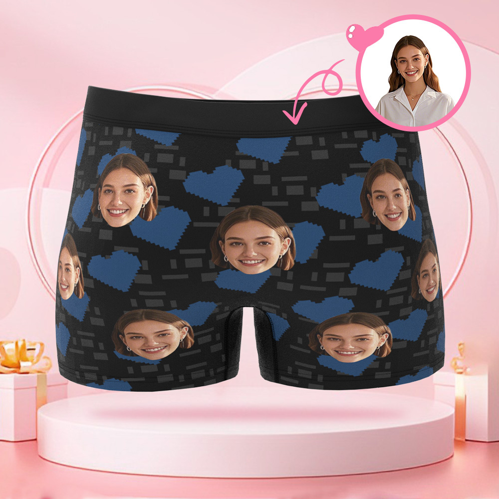 Individueller, Quadratischer, Herzförmiger Herren-boxershorts Mit Individuellem Gesicht, Valentinstag-überraschungsgeschenk Für Den Freund - DePhotoBoxer