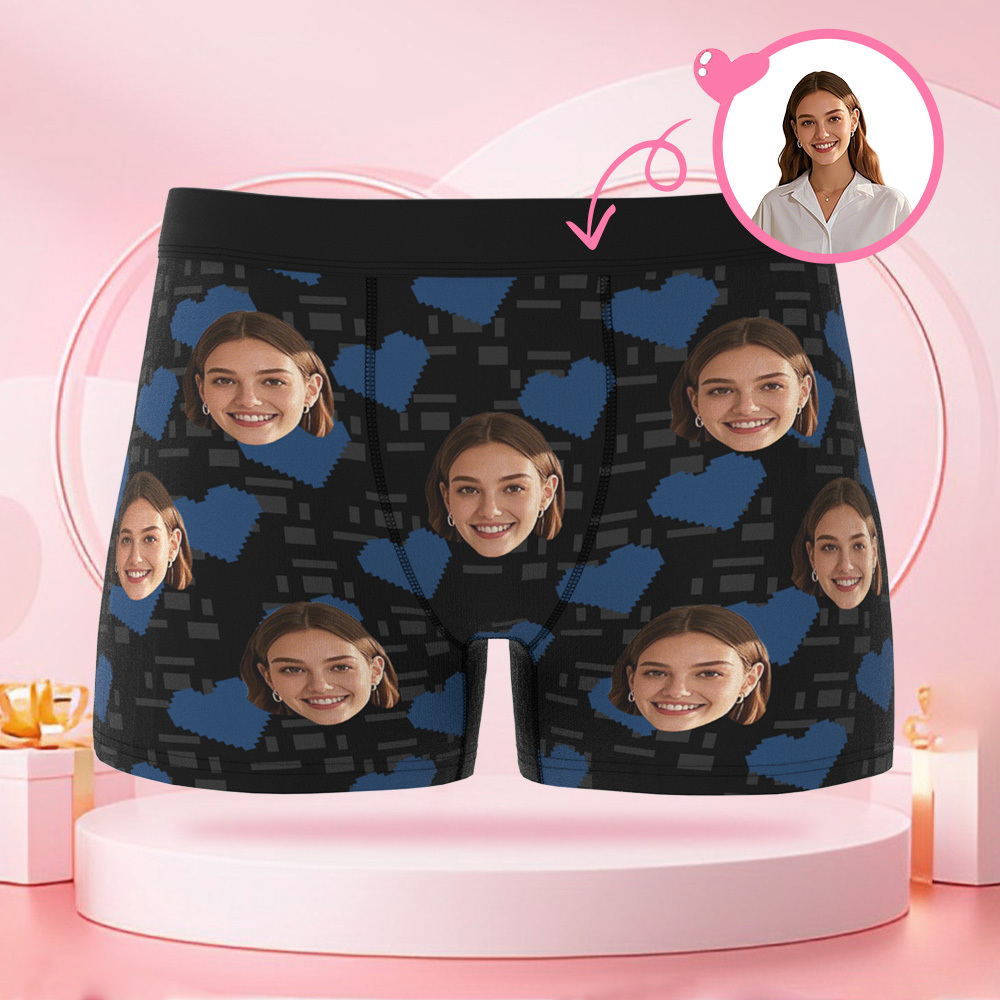 Individueller, Quadratischer, Herzförmiger Herren-boxershorts Mit Individuellem Gesicht, Valentinstag-überraschungsgeschenk Für Den Freund - DePhotoBoxer