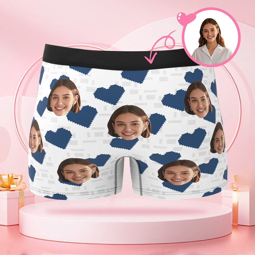 Individueller, Quadratischer, Herzförmiger Herren-boxershorts Mit Individuellem Gesicht, Valentinstag-überraschungsgeschenk Für Den Freund - DePhotoBoxer