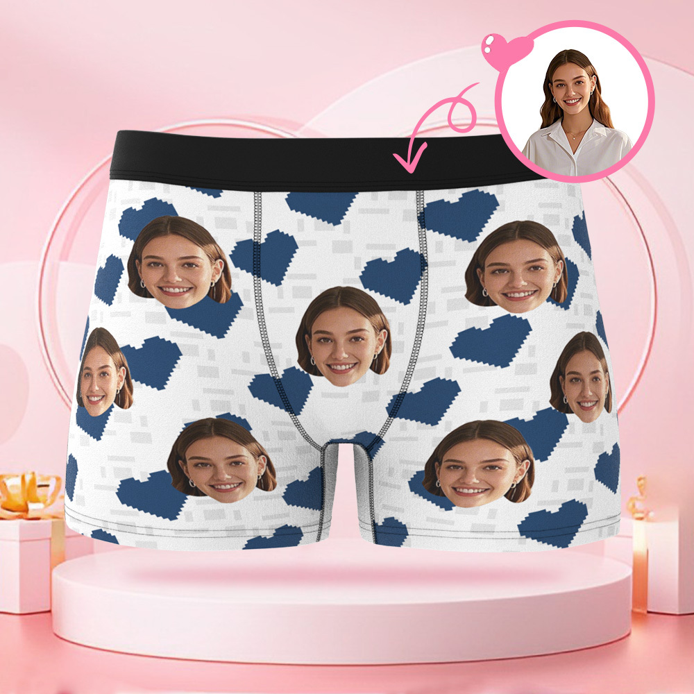 Individueller, Quadratischer, Herzförmiger Herren-boxershorts Mit Individuellem Gesicht, Valentinstag-überraschungsgeschenk Für Den Freund - DePhotoBoxer