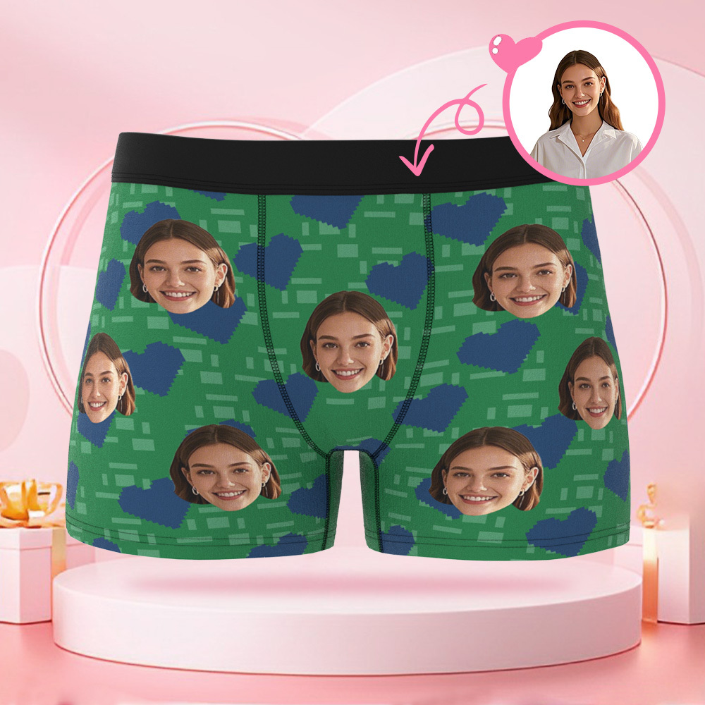 Individueller, Quadratischer, Herzförmiger Herren-boxershorts Mit Individuellem Gesicht, Valentinstag-überraschungsgeschenk Für Den Freund - DePhotoBoxer