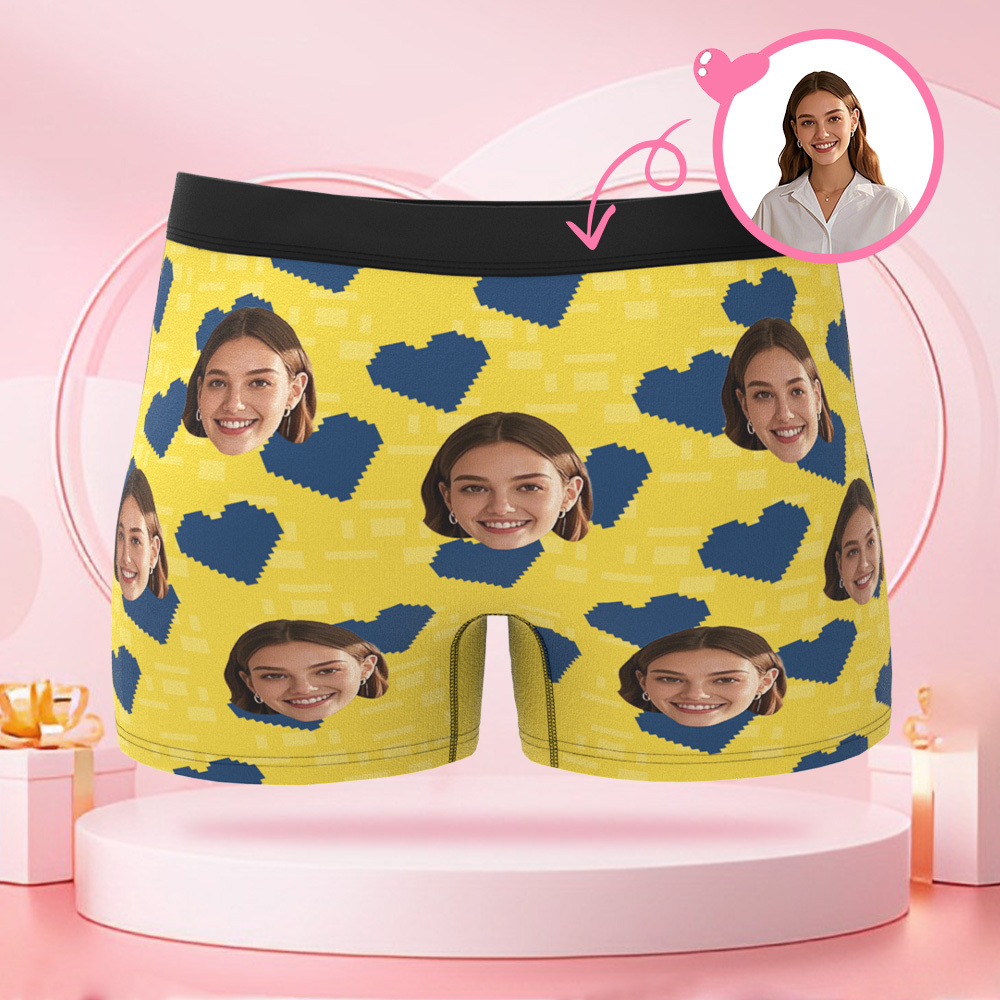 Individueller, Quadratischer, Herzförmiger Herren-boxershorts Mit Individuellem Gesicht, Valentinstag-überraschungsgeschenk Für Den Freund - DePhotoBoxer