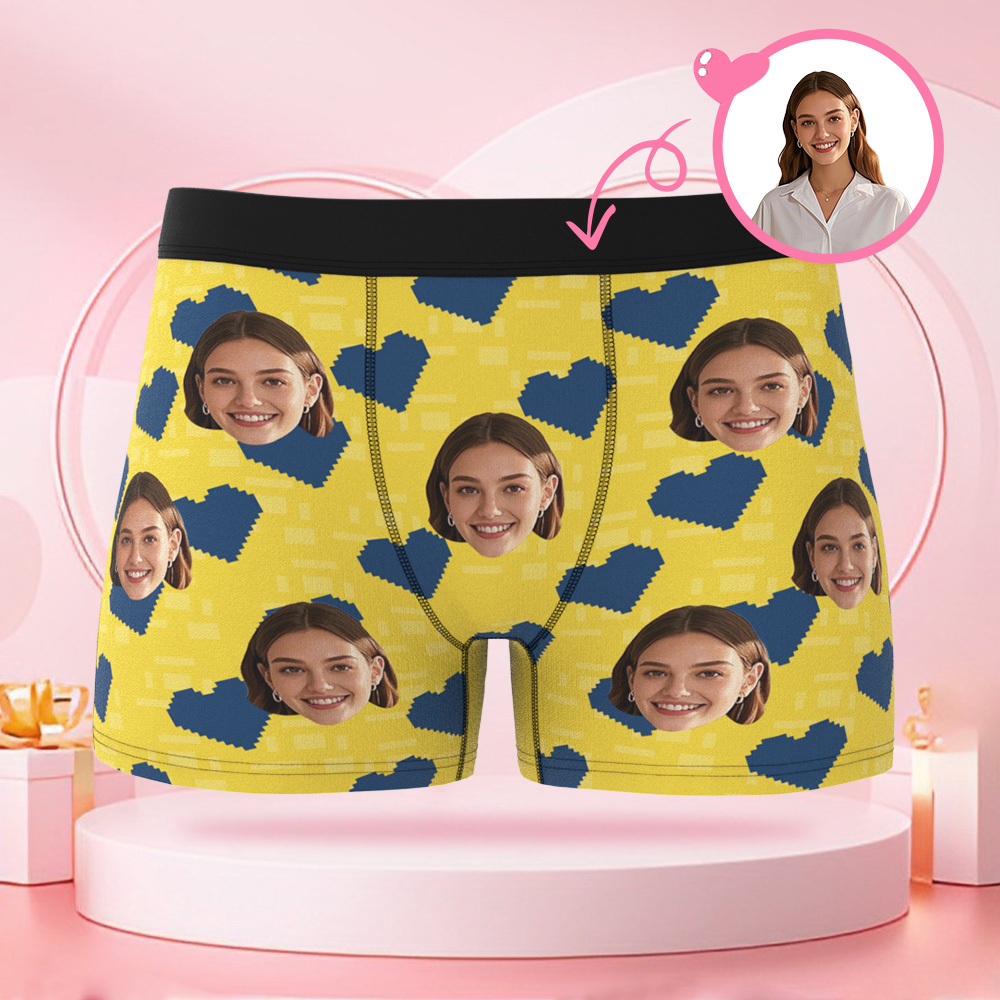 Individueller, Quadratischer, Herzförmiger Herren-boxershorts Mit Individuellem Gesicht, Valentinstag-überraschungsgeschenk Für Den Freund - DePhotoBoxer