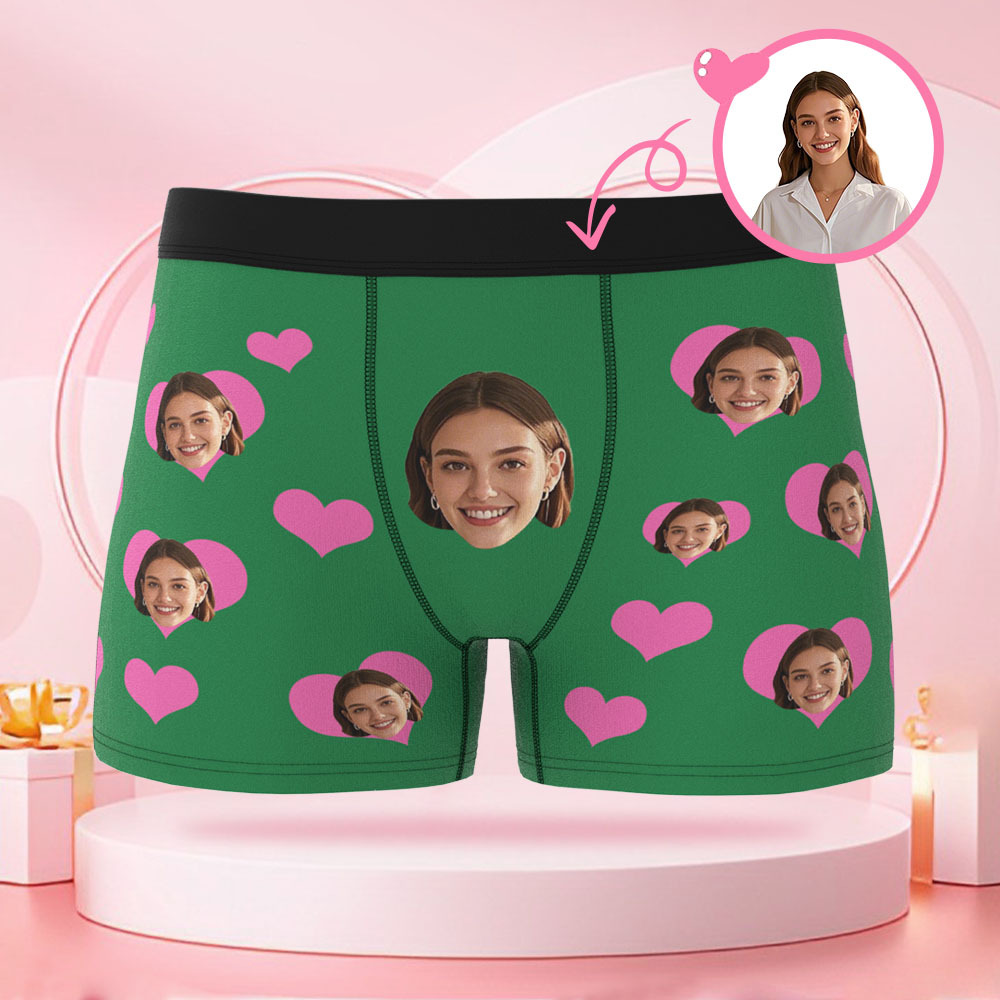 Herzförmiger Herren-boxershorts Mit Individuellem Foto Und Individuellem Gesicht – Überraschungsgeschenk Für Den Freund Zum Valentinstag - DePhotoBoxer