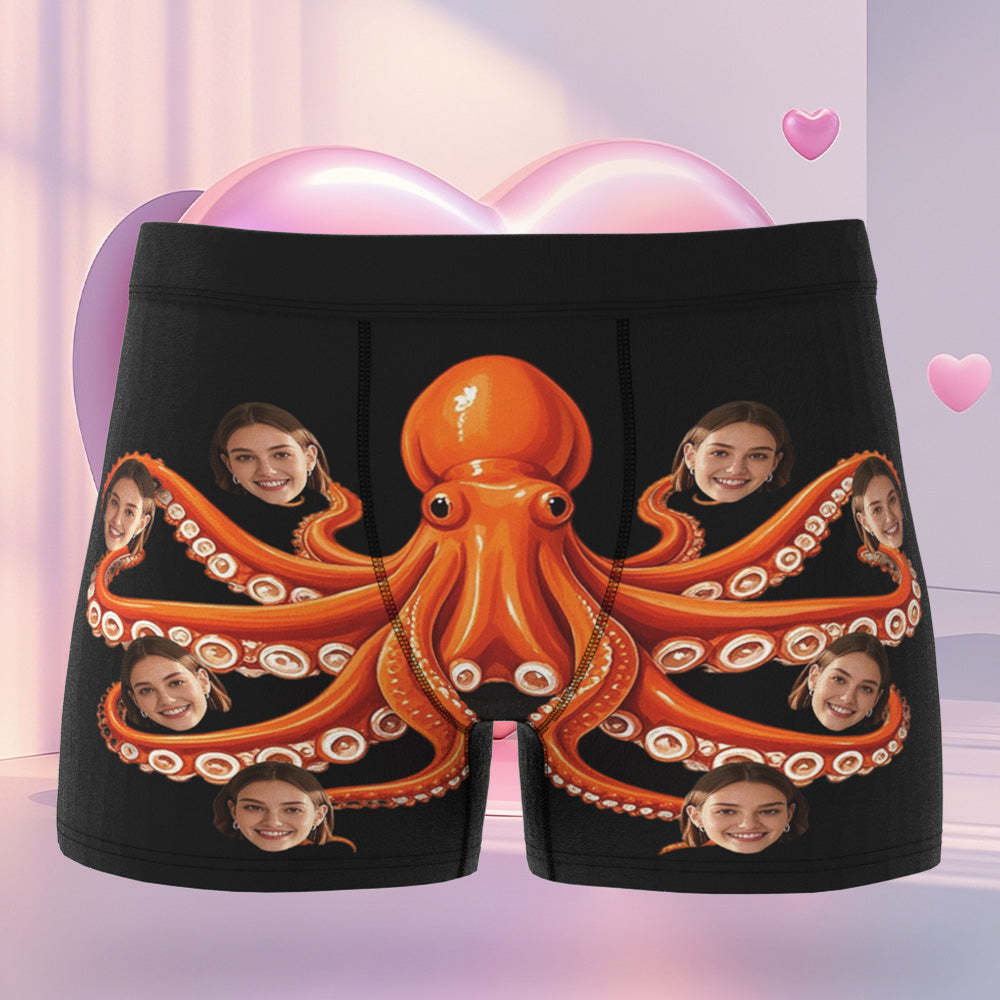 Benutzerdefinierte Valentinstag-boxershorts Mit Individuellem Gesicht Und Oktopus. Valentinstagsgeschenk Für Freund - DePhotoBoxer