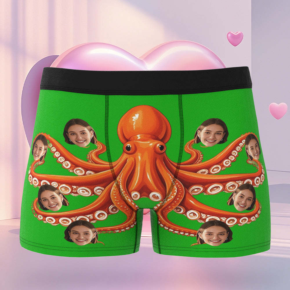 Benutzerdefinierte Valentinstag-boxershorts Mit Individuellem Gesicht Und Oktopus. Valentinstagsgeschenk Für Freund - DePhotoBoxer
