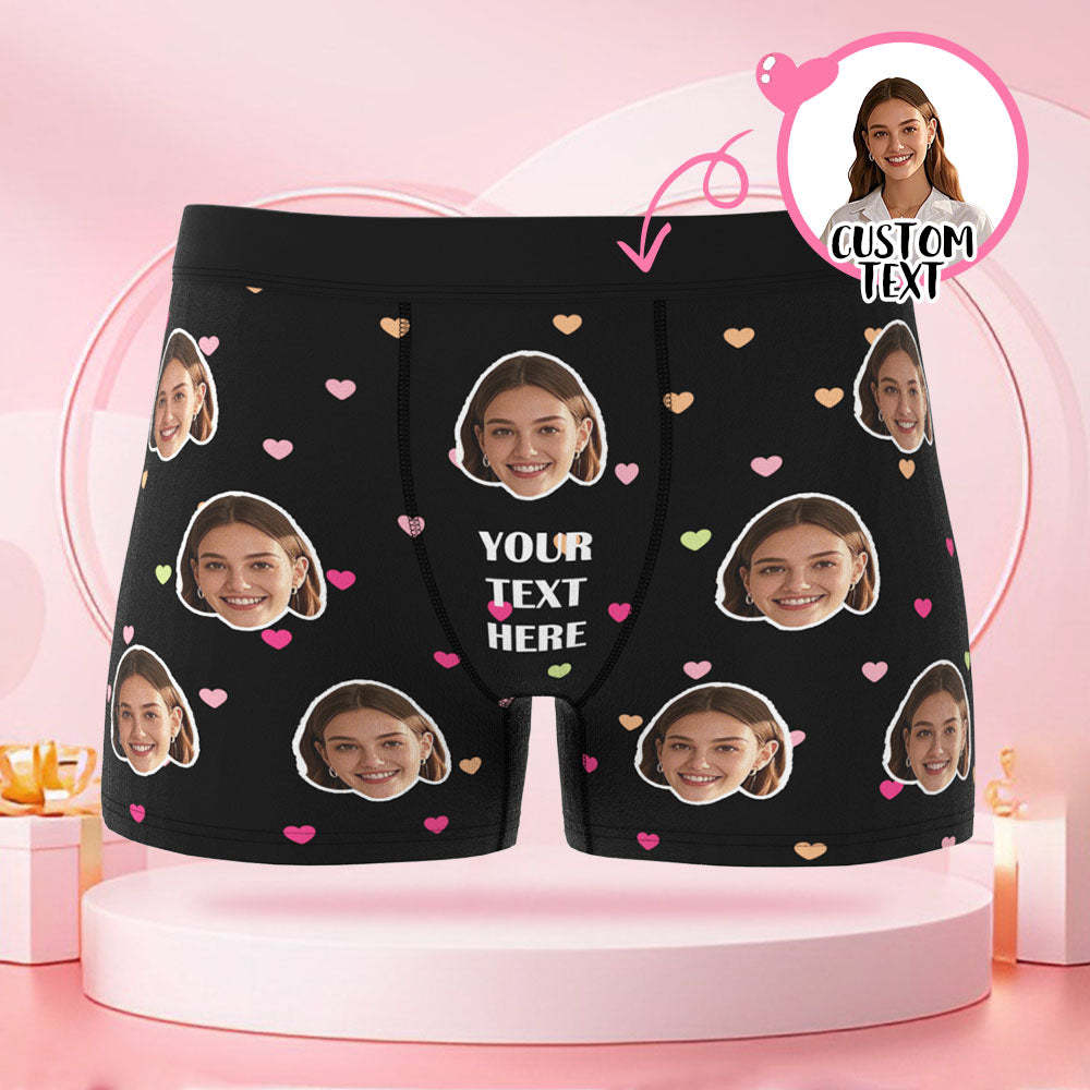 Maßgeschneiderte Boxershorts Mit Menschlichem Gesicht Und Text Mit Buntem Herzmuster, Liebesgeschenk Zum Valentinstag Für Den Freund - DePhotoBoxer