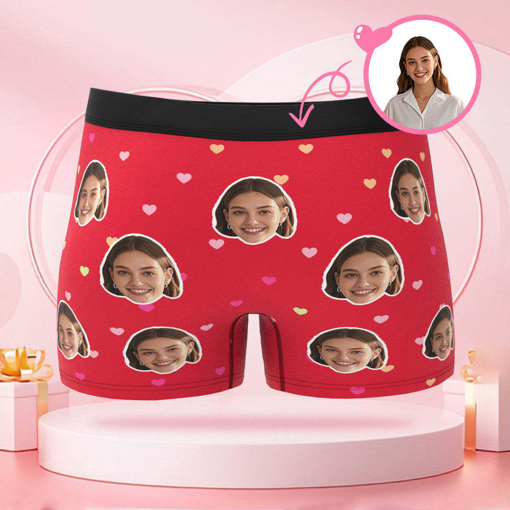 Maßgeschneiderte Boxershorts Mit Menschlichem Gesicht Und Text Mit Buntem Herzmuster, Liebesgeschenk Zum Valentinstag Für Den Freund - DePhotoBoxer