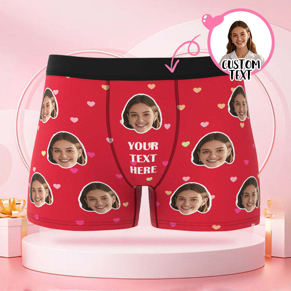 Maßgeschneiderte Boxershorts Mit Menschlichem Gesicht Und Text Mit Buntem Herzmuster, Liebesgeschenk Zum Valentinstag Für Den Freund - DePhotoBoxer