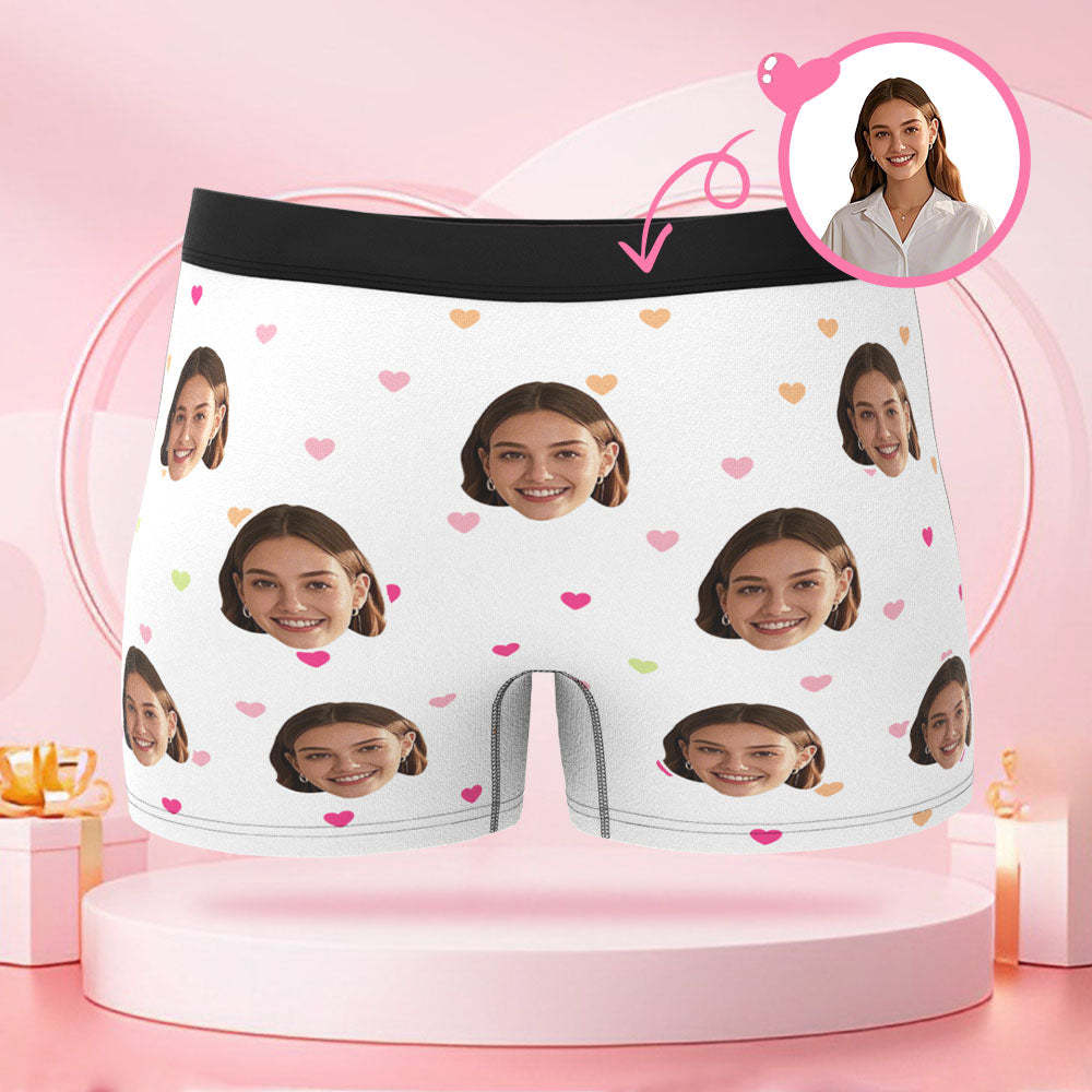 Maßgeschneiderte Boxershorts Mit Menschlichem Gesicht Und Text Mit Buntem Herzmuster, Liebesgeschenk Zum Valentinstag Für Den Freund - DePhotoBoxer