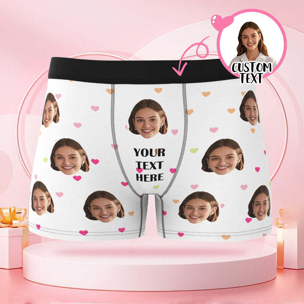 Maßgeschneiderte Boxershorts Mit Menschlichem Gesicht Und Text Mit Buntem Herzmuster, Liebesgeschenk Zum Valentinstag Für Den Freund - DePhotoBoxer