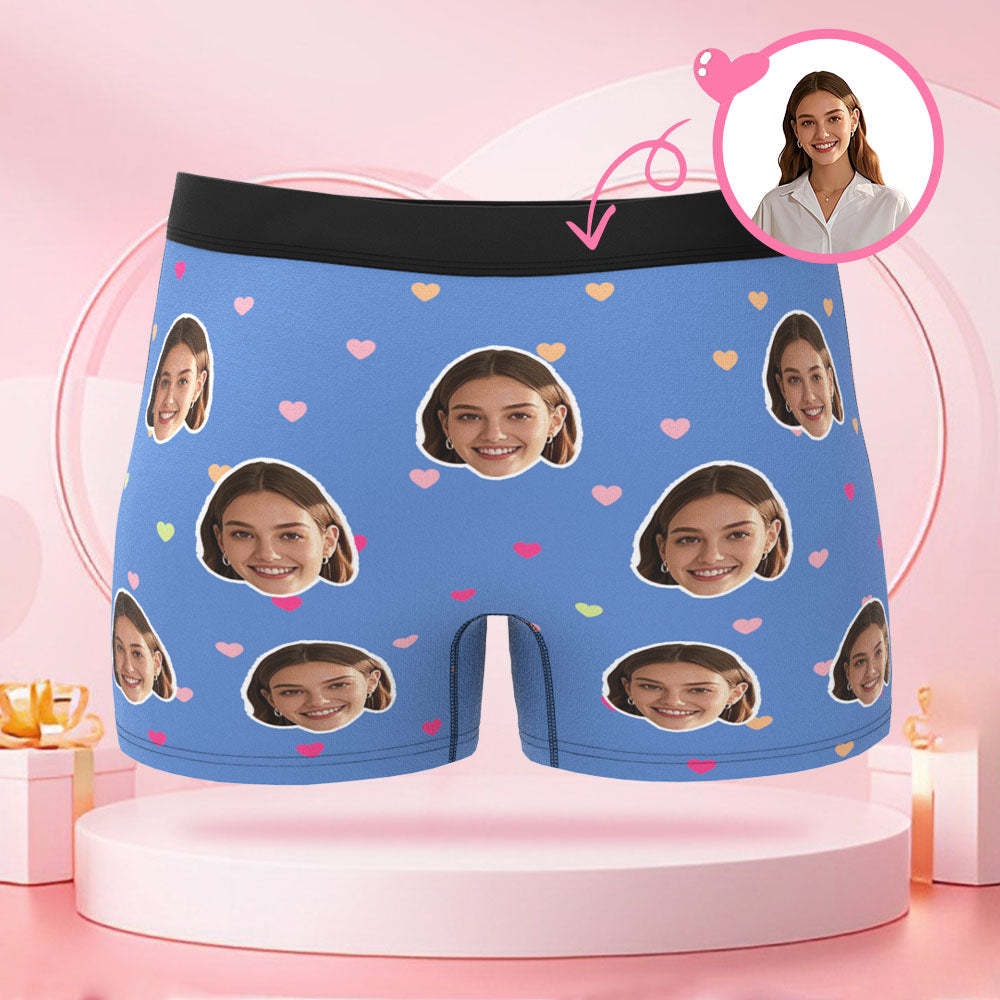 Maßgeschneiderte Boxershorts Mit Menschlichem Gesicht Und Text Mit Buntem Herzmuster, Liebesgeschenk Zum Valentinstag Für Den Freund - DePhotoBoxer