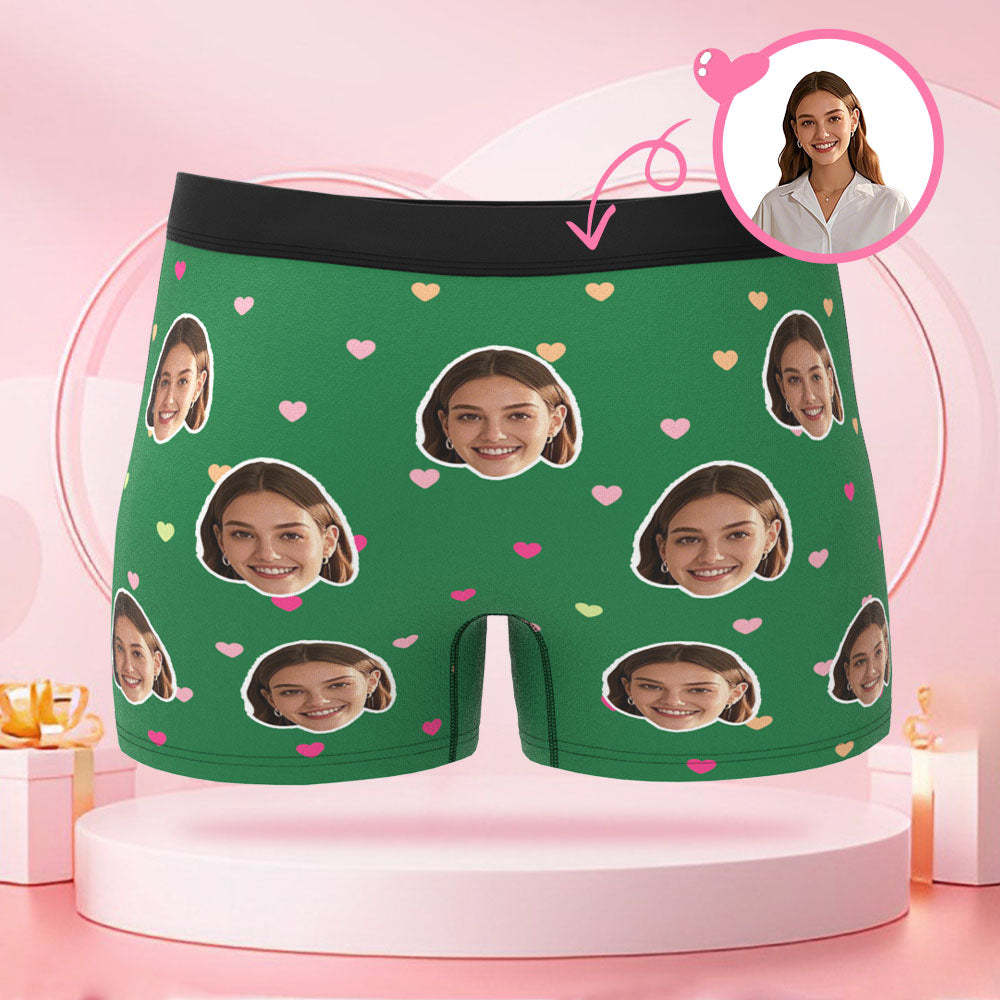 Maßgeschneiderte Boxershorts Mit Menschlichem Gesicht Und Text Mit Buntem Herzmuster, Liebesgeschenk Zum Valentinstag Für Den Freund - DePhotoBoxer