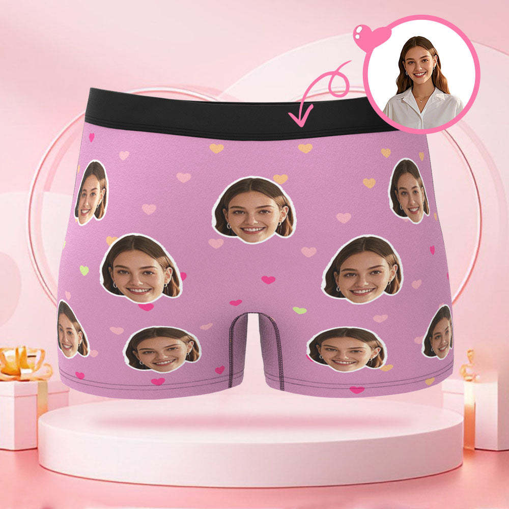 Maßgeschneiderte Boxershorts Mit Menschlichem Gesicht Und Text Mit Buntem Herzmuster, Liebesgeschenk Zum Valentinstag Für Den Freund - DePhotoBoxer