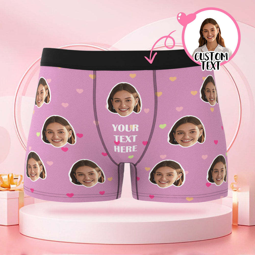 Maßgeschneiderte Boxershorts Mit Menschlichem Gesicht Und Text Mit Buntem Herzmuster, Liebesgeschenk Zum Valentinstag Für Den Freund - DePhotoBoxer