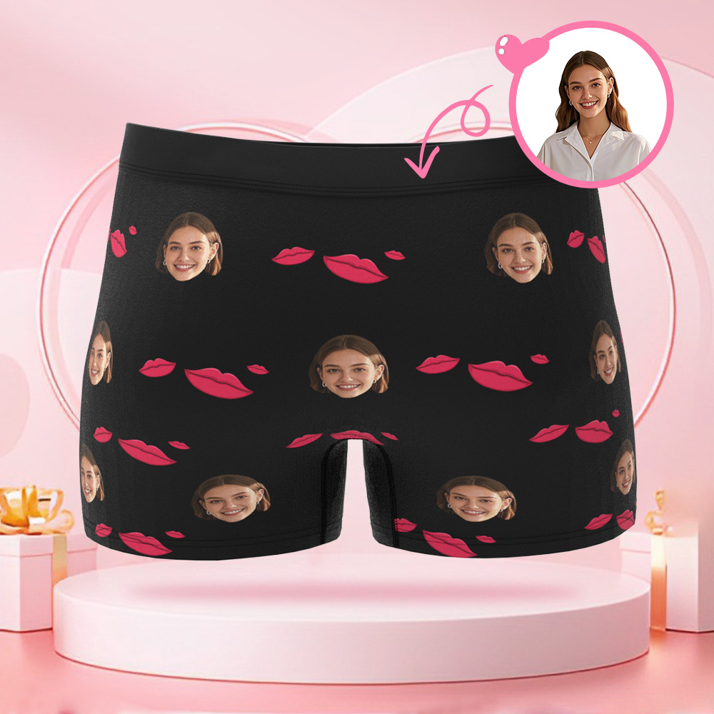Maßgeschneiderter Menschlicher Gesichts-lippendruck, Kusszeichen-herren-boxer, Individuelles Gesicht, Valentinstag-überraschungsgeschenk Für Freund - DePhotoBoxer