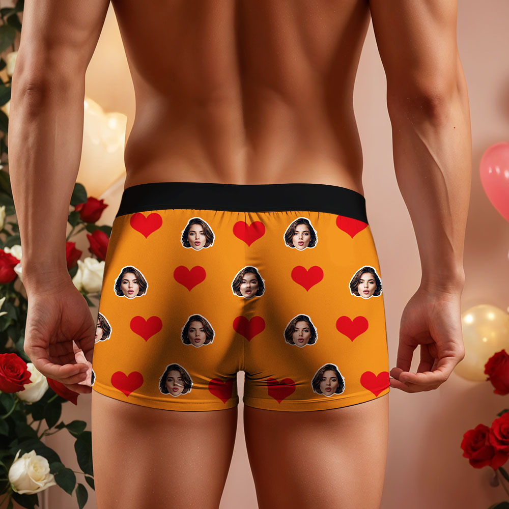 Benutzerdefinierte Herren-boxershorts Mit Rotem Herz, Boxershorts Mit Gesicht, Personalisierte Boxershorts Mit Weißem Gesicht, Valentinstag-unterwäsche-geschenk - DePhotoBoxer