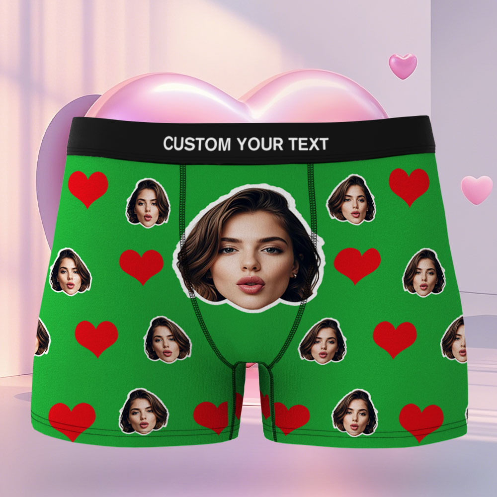 Benutzerdefinierte Herren-boxershorts Mit Rotem Herz, Boxershorts Mit Gesicht, Personalisierte Boxershorts Mit Weißem Gesicht, Valentinstag-unterwäsche-geschenk - DePhotoBoxer