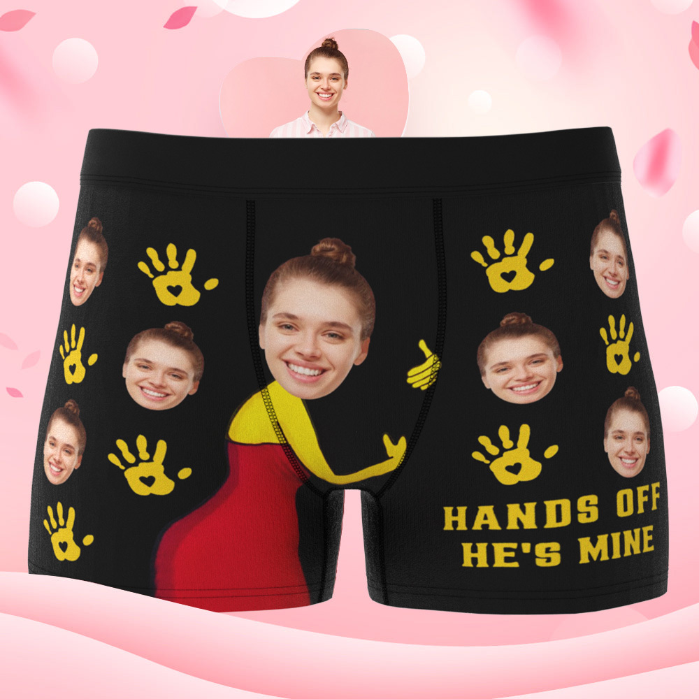 Personalisiertes Gesichtsfoto 'fass Ihn Nicht An, Er Gehört Mir' - Boxershorts Valentinstagsgeschenk Für Ehemann, Freund