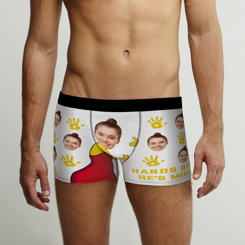 Personalisiertes Gesichtsfoto 'fass Ihn Nicht An, Er Gehört Mir' - Boxershorts Valentinstagsgeschenk Für Ehemann, Freund