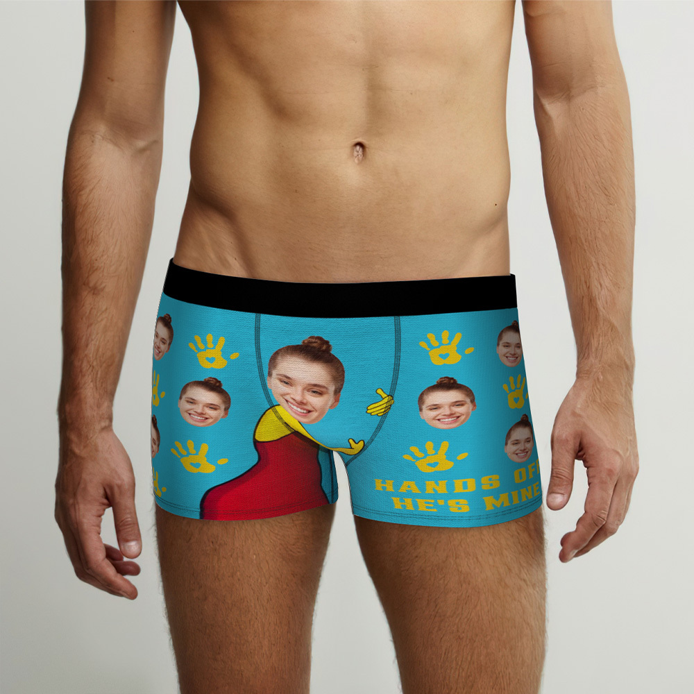 Personalisiertes Gesichtsfoto 'fass Ihn Nicht An, Er Gehört Mir' - Boxershorts Valentinstagsgeschenk Für Ehemann, Freund