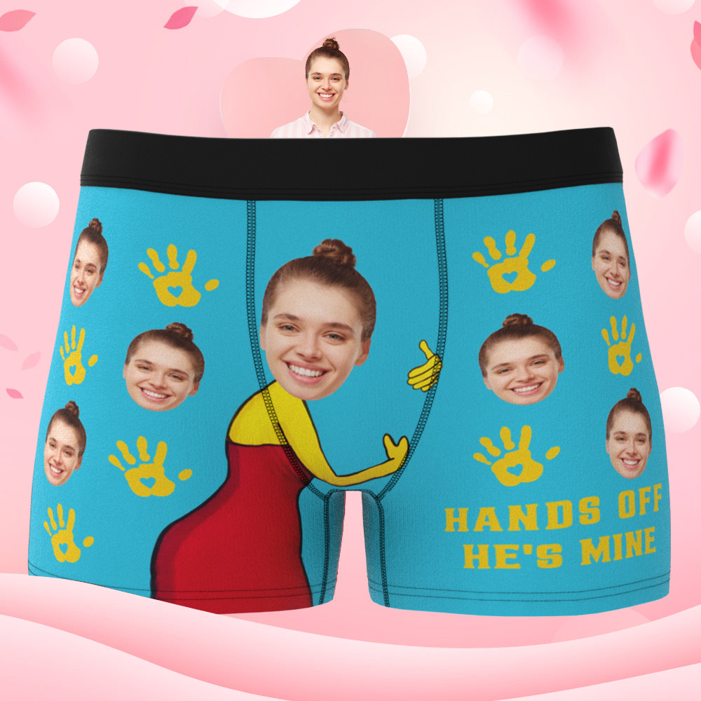 Personalisiertes Gesichtsfoto 'fass Ihn Nicht An, Er Gehört Mir' - Boxershorts Valentinstagsgeschenk Für Ehemann, Freund