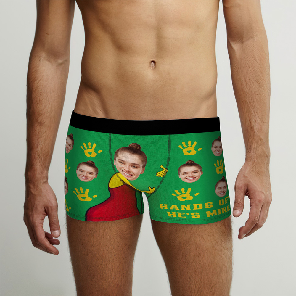 Personalisiertes Gesichtsfoto 'fass Ihn Nicht An, Er Gehört Mir' - Boxershorts Valentinstagsgeschenk Für Ehemann, Freund