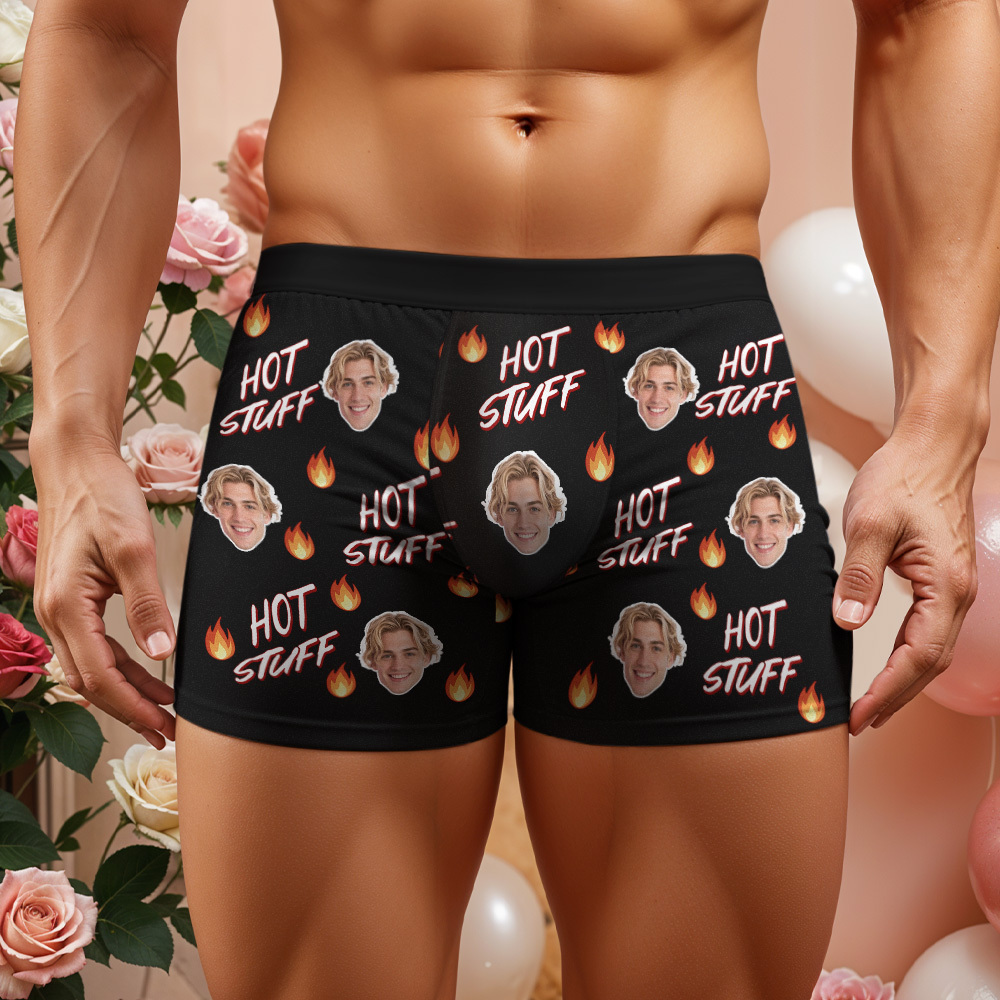 Personalisiertes Gesichtsfoto-portrait Herren-boxershorts Hot Fire Für Den Freund Valentinstagsgeschenk - DePhotoBoxer