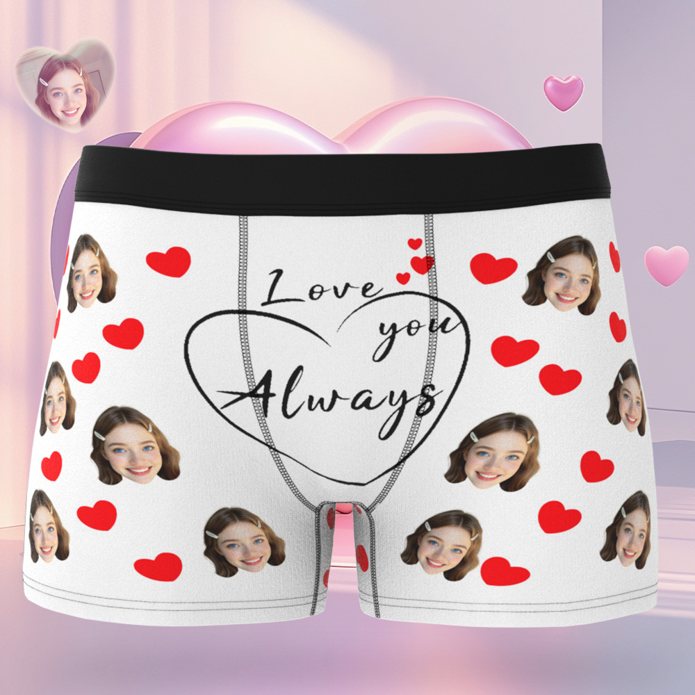 Personalisierte Boxershorts Mit Gesichtern, Love You Always, Valentinstagsgeschenk Für Ehemann/freund, Geschenk Für Ihn Zum Jahrestag/weihnachten - DePhotoBoxer