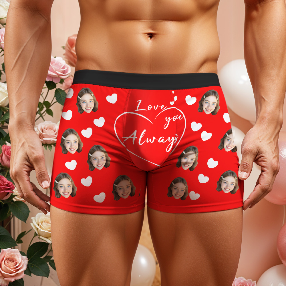 Personalisierte Boxershorts Mit Gesichtern, Love You Always, Valentinstagsgeschenk Für Ehemann/freund, Geschenk Für Ihn Zum Jahrestag/weihnachten - DePhotoBoxer