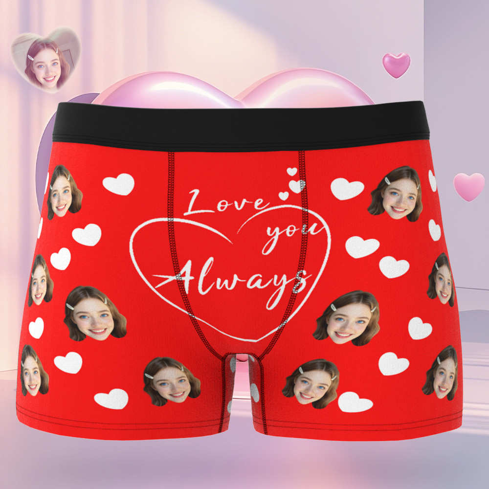 Personalisierte Boxershorts Mit Gesichtern, Love You Always, Valentinstagsgeschenk Für Ehemann/freund, Geschenk Für Ihn Zum Jahrestag/weihnachten - DePhotoBoxer