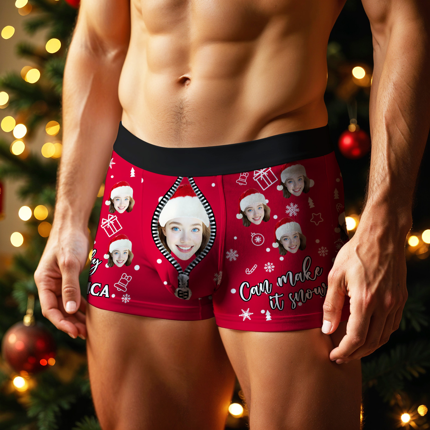 Personalisierte Weihnachtsunterwäsche Mit Gesichtsmotiv – Nur Du Kannst Es Schneien Lassen – Lustige Boxershorts – Das Beste Geschenk Für Ihn - DePhotoBoxer