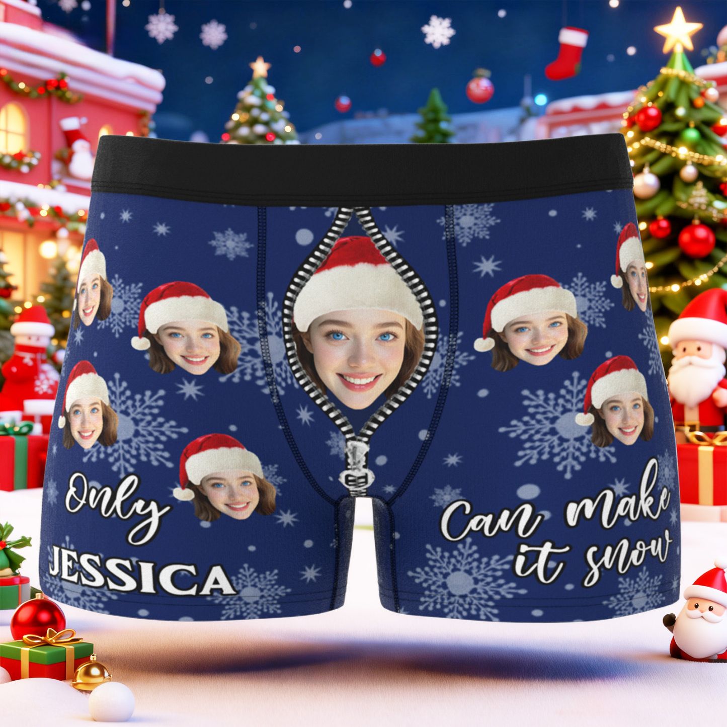 Personalisierte Weihnachtsunterwäsche Mit Gesichtsmotiv – Nur Du Kannst Es Schneien Lassen – Lustige Boxershorts – Das Beste Geschenk Für Ihn - DePhotoBoxer