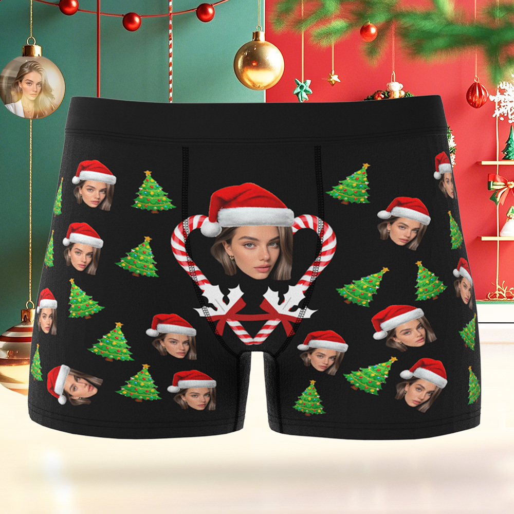 Personalisierte Weihnachtsboxershorts Für Herren Mit Gesicht, Lustiges Personalisiertes Unterwäschegeschenk Für Freund, Ehemann Oder Paare - DePhotoBoxer