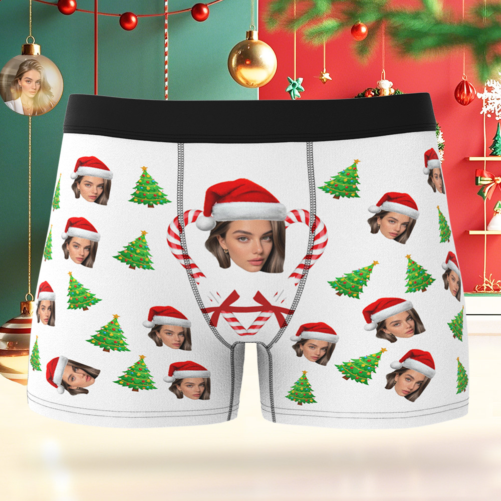 Personalisierte Weihnachtsboxershorts Für Herren Mit Gesicht, Lustiges Personalisiertes Unterwäschegeschenk Für Freund, Ehemann Oder Paare - DePhotoBoxer