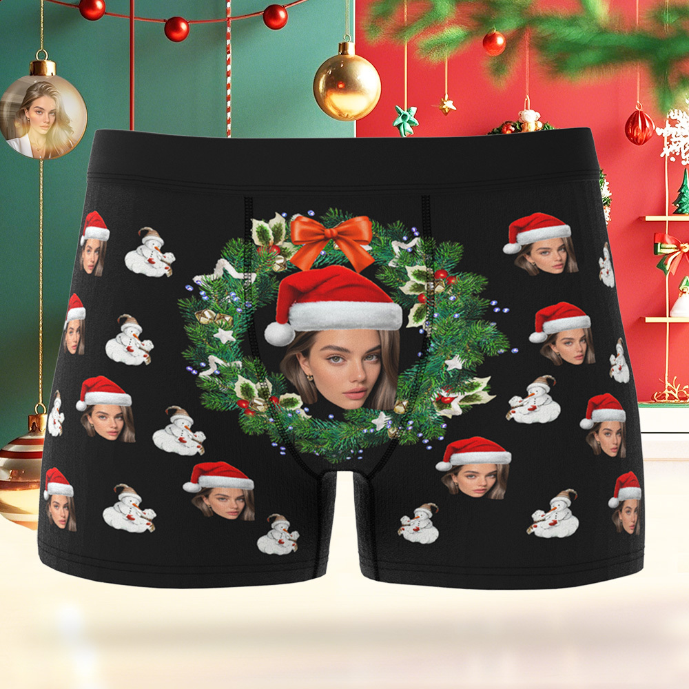 Individuell Gestaltete Unterwäsche Mit Weihnachtsknotenmuster, Personalisierte Weihnachtsboxershorts Für Herren Mit Gesicht, Lustiges Personalisiertes Unterwäschegeschenk Für Freund, Ehemann Oder Paare - DePhotoBoxer