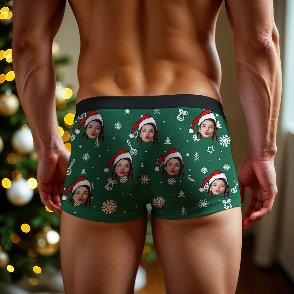 Personalisierte Weihnachtsboxershorts Für Herren Mit Gesicht, Lustiges Personalisiertes Unterwäschegeschenk Für Freund Oder Ehemann - DePhotoBoxer