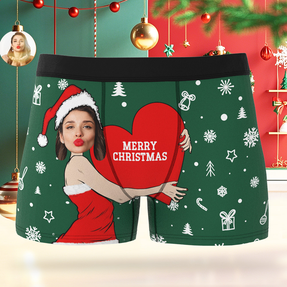Personalisierte Weihnachtsboxershorts Für Herren Mit Gesicht, Lustiges Personalisiertes Unterwäschegeschenk Für Freund Oder Ehemann - DePhotoBoxer