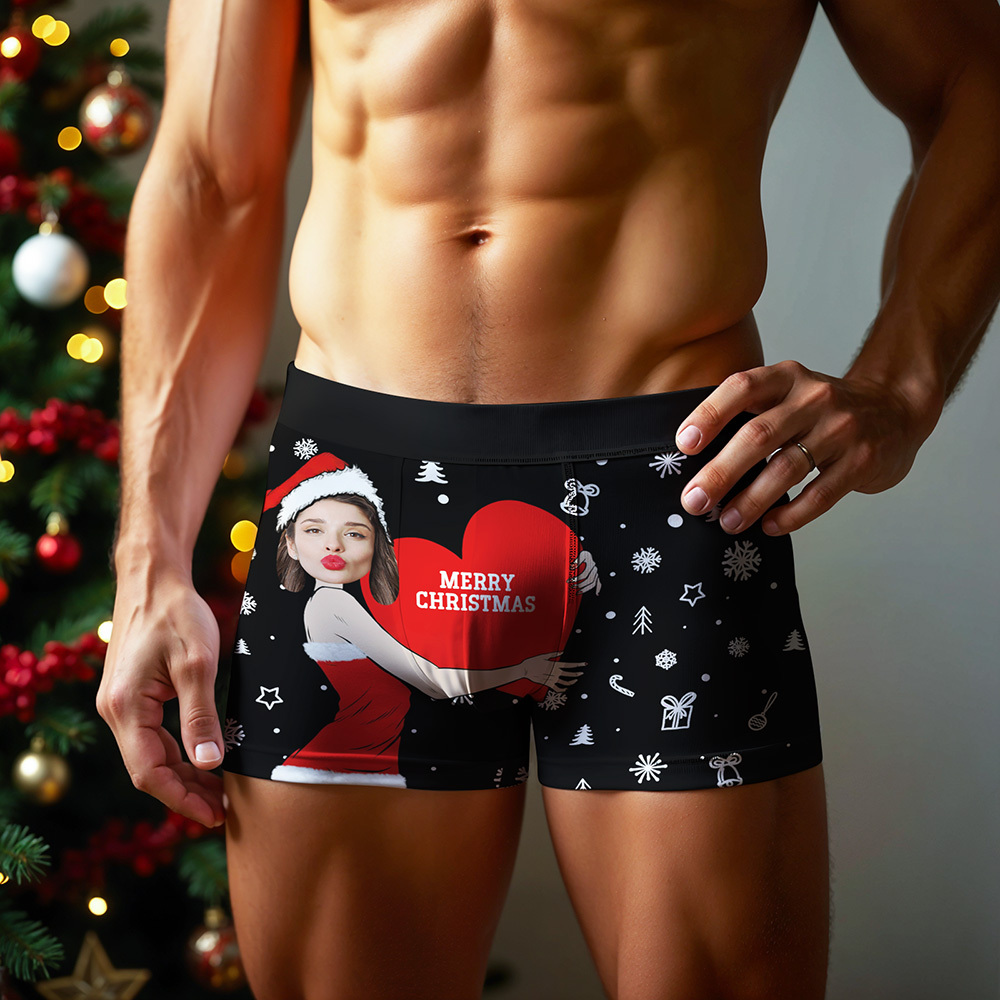 Personalisierte Weihnachtsboxershorts Für Herren Mit Gesicht, Lustiges Personalisiertes Unterwäschegeschenk Für Freund Oder Ehemann - DePhotoBoxer